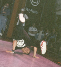 Nick doing a freeze at the UK B-Boy Championships 1997